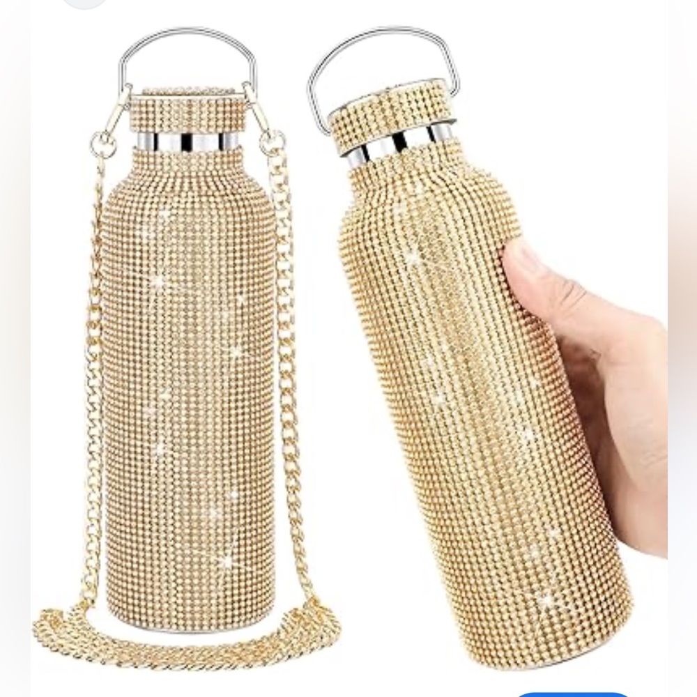 Bling Rhinestone 18 oz Water Bottle with Carry Chain.